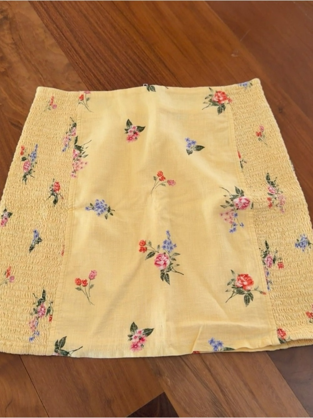 Forever 21 Yellow Floral Smocked Mini Skirt